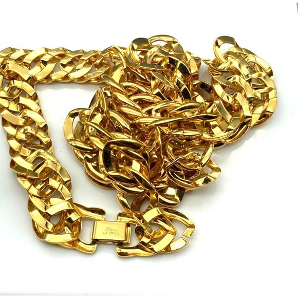 Vintage Napier Cuban Double Link Chain Necklace, Rich Retro Gold Tone Chunky - Picture 2 of 5